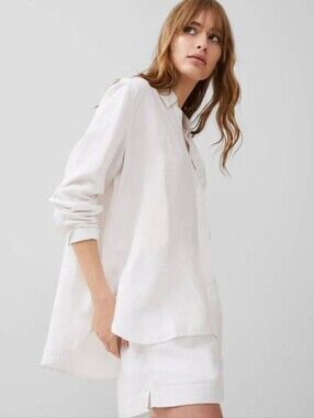 French Connection Birdie Linen Blend Oversized Shirt White Boyfriend Button Down